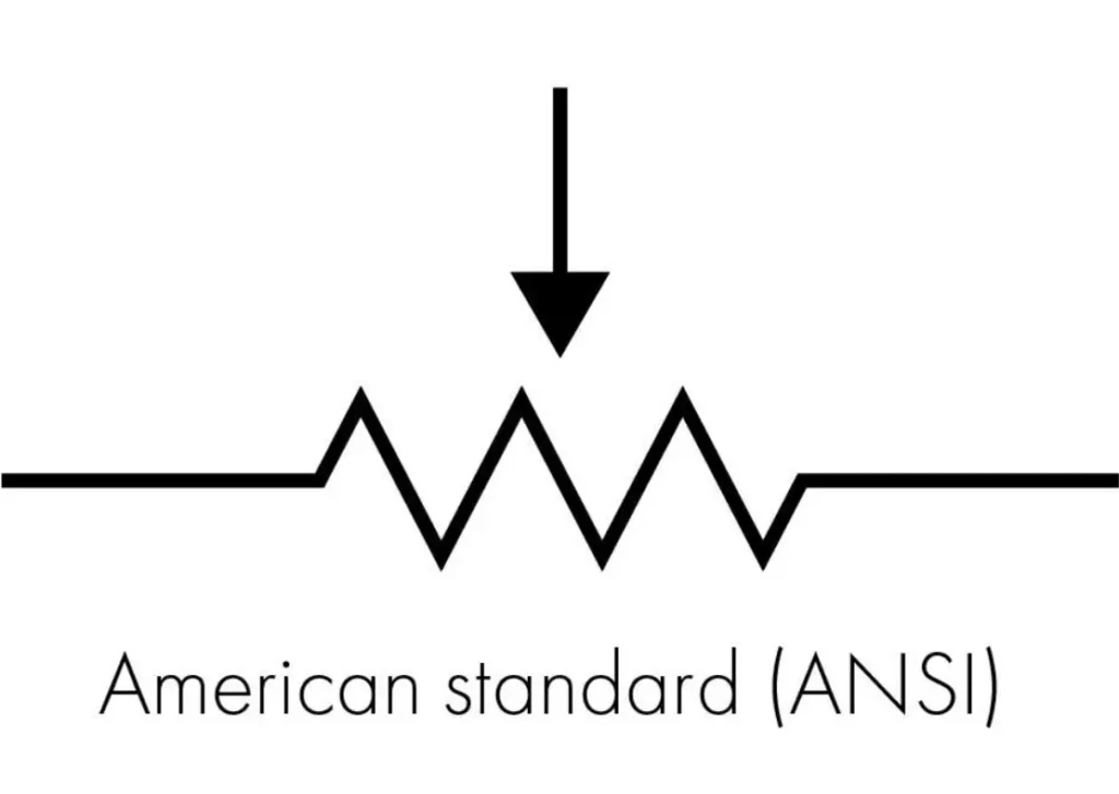 American standard (ANSI) potentiometer symbol: a zigzag resistor with an arrow pointing to the resistive path.