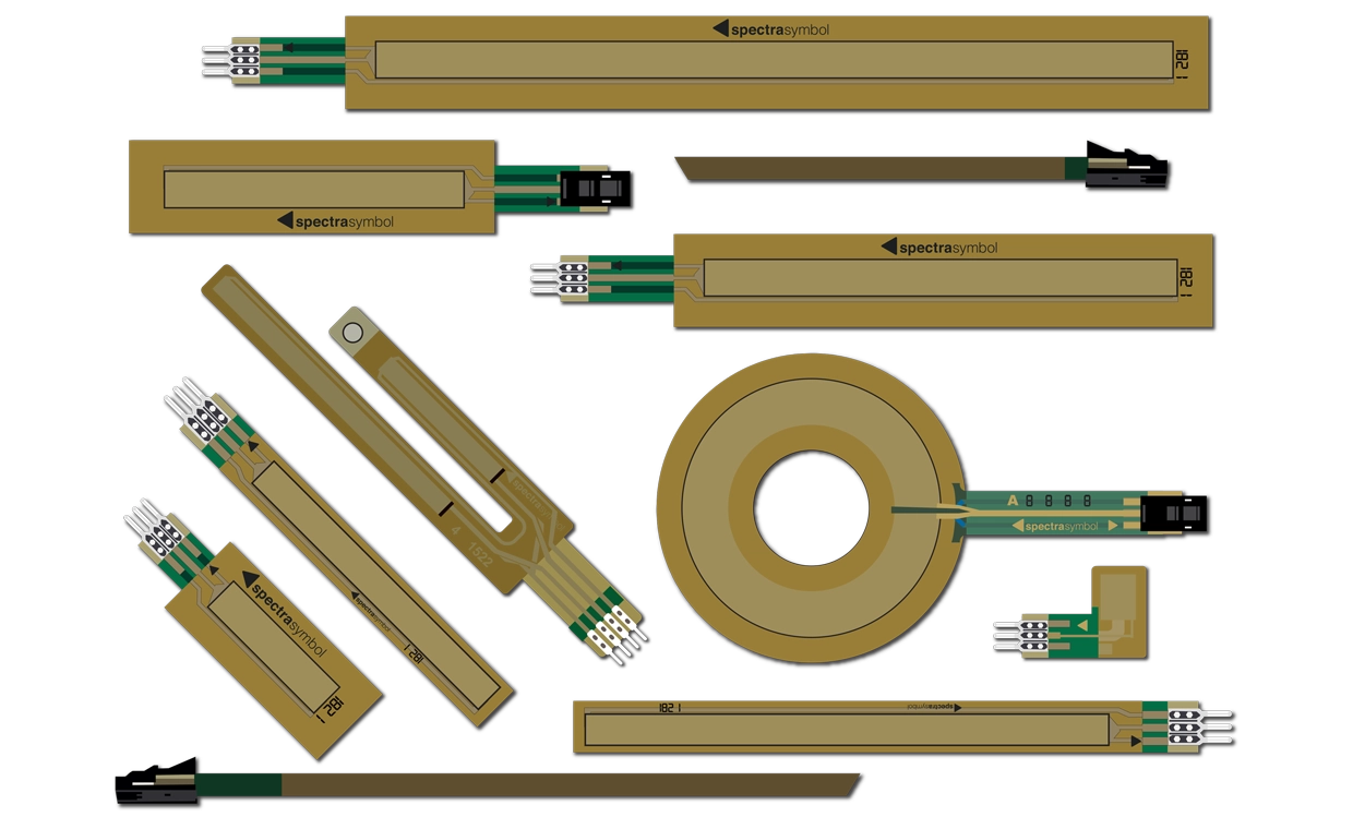 Image of a variety of Spectra Symbol's many custom & stock HotPot potentiometers & position sensors