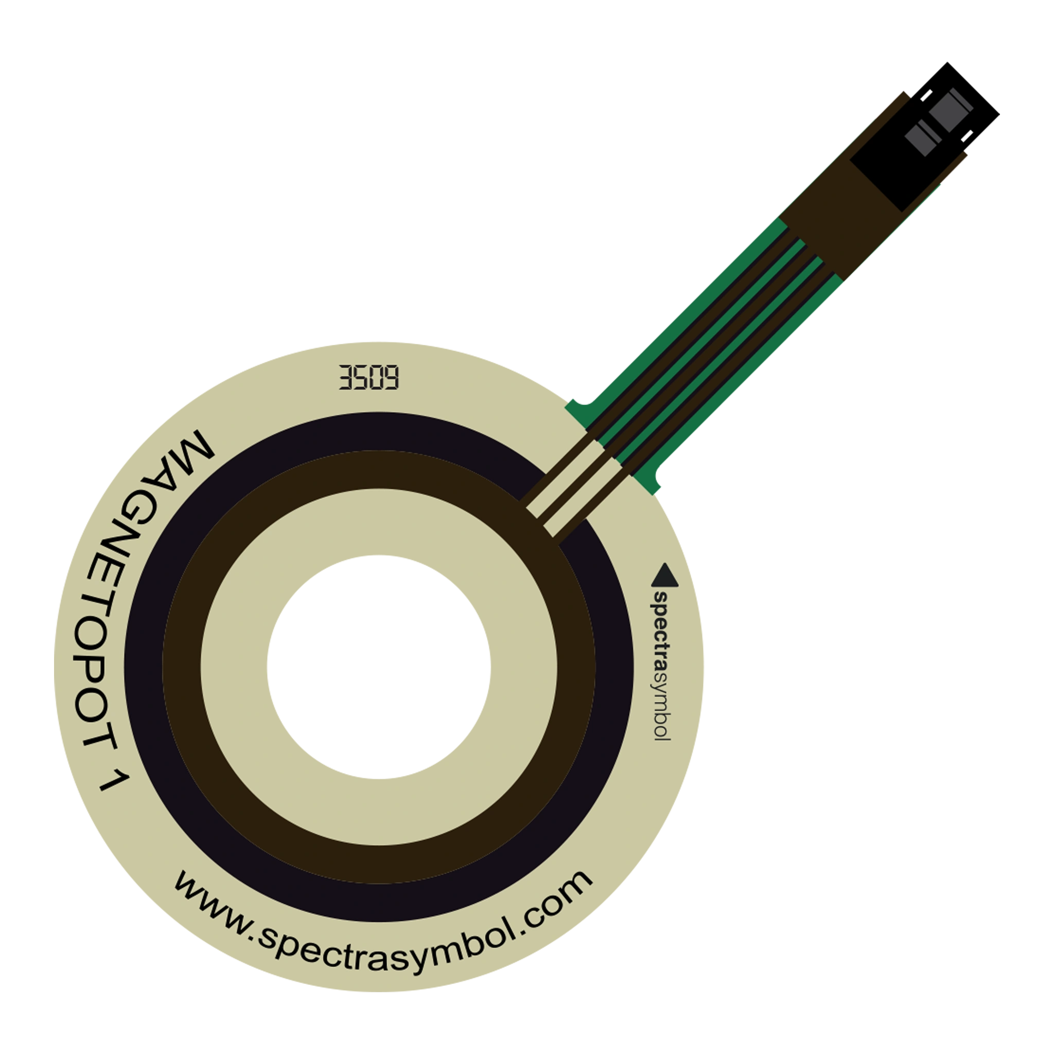 Image of a Spectra Symbol stock MagnetoPot rotary potentiometer with latch housing female connector