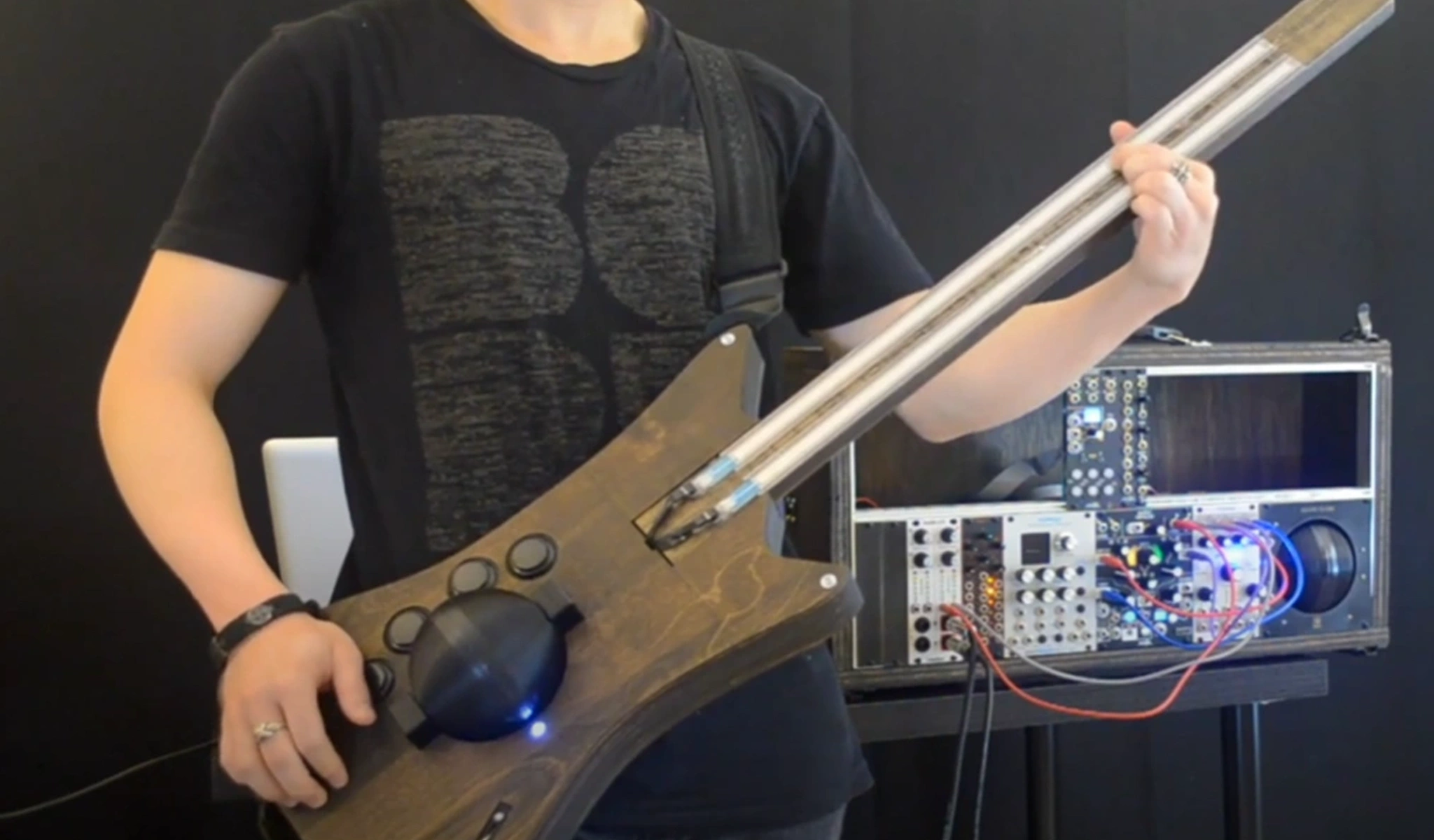 A photo of a synth guitar created with a Spectra Symbol SoftPot potentiometer